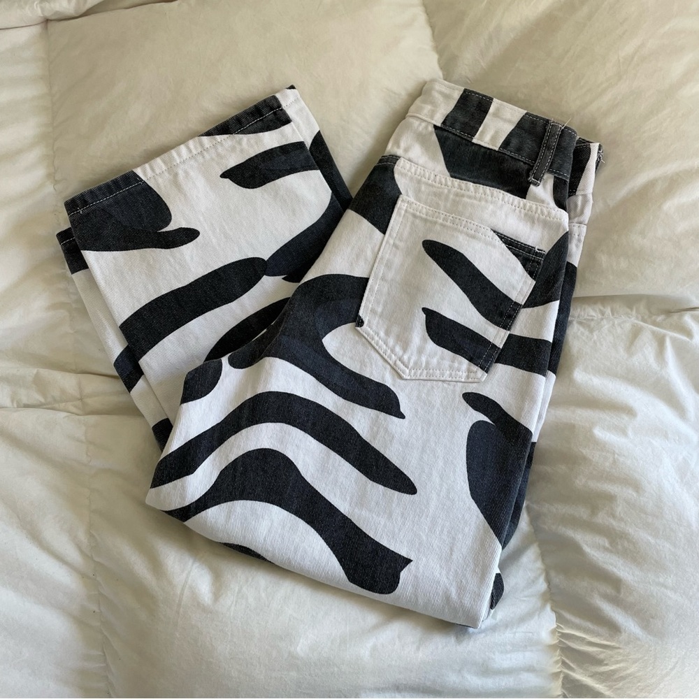 Princess Polly Black and White Printed Straight Leg Jeans - Picture 5 of 5